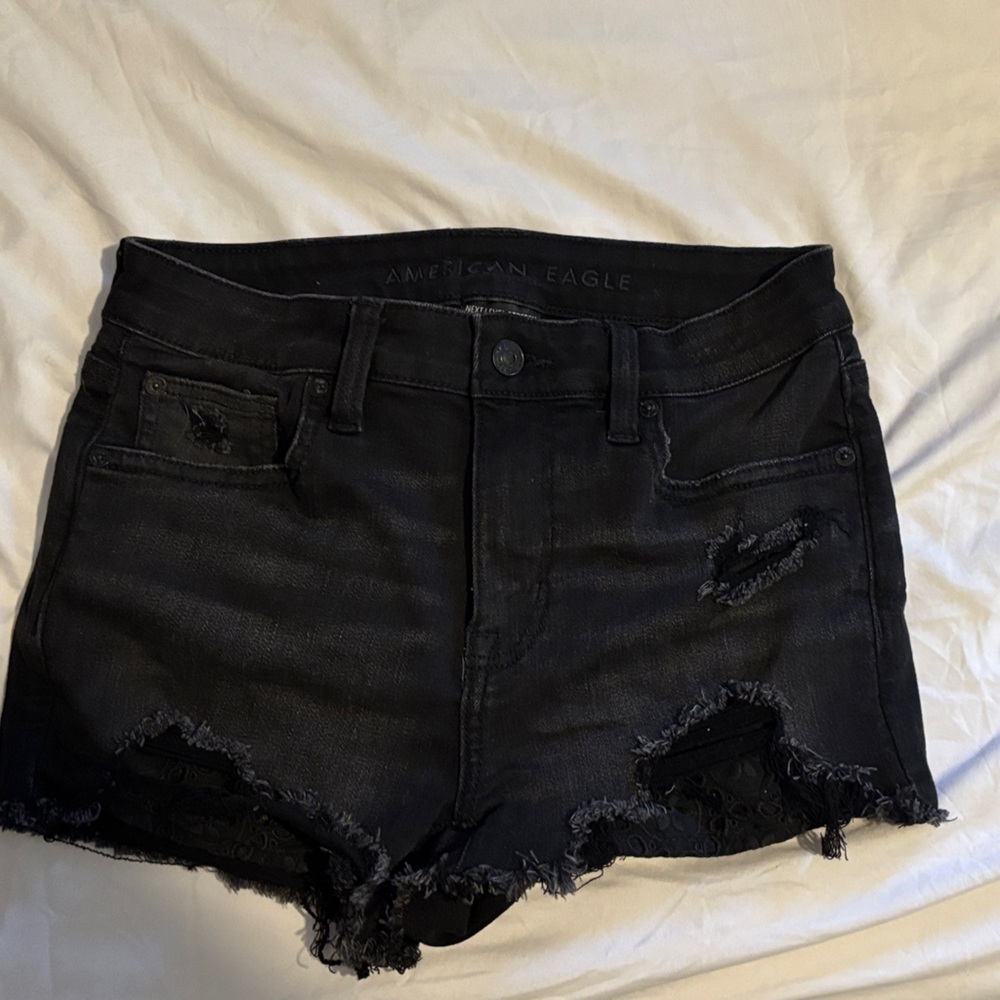 American Eagle Outfitters Black Frayed Jean Shorts